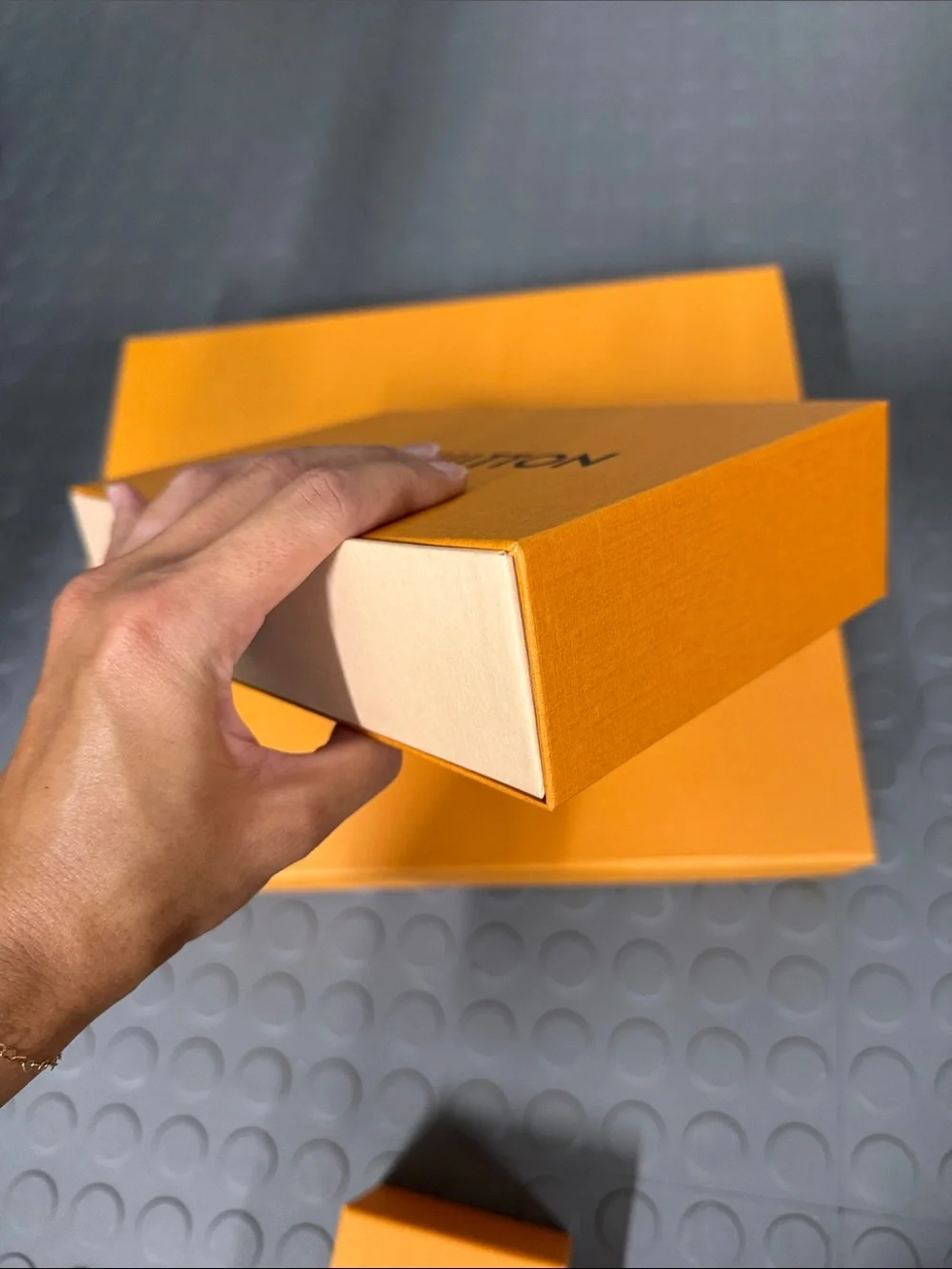 Louis Vuitton Orange Boxes with Blue Pull Tabs